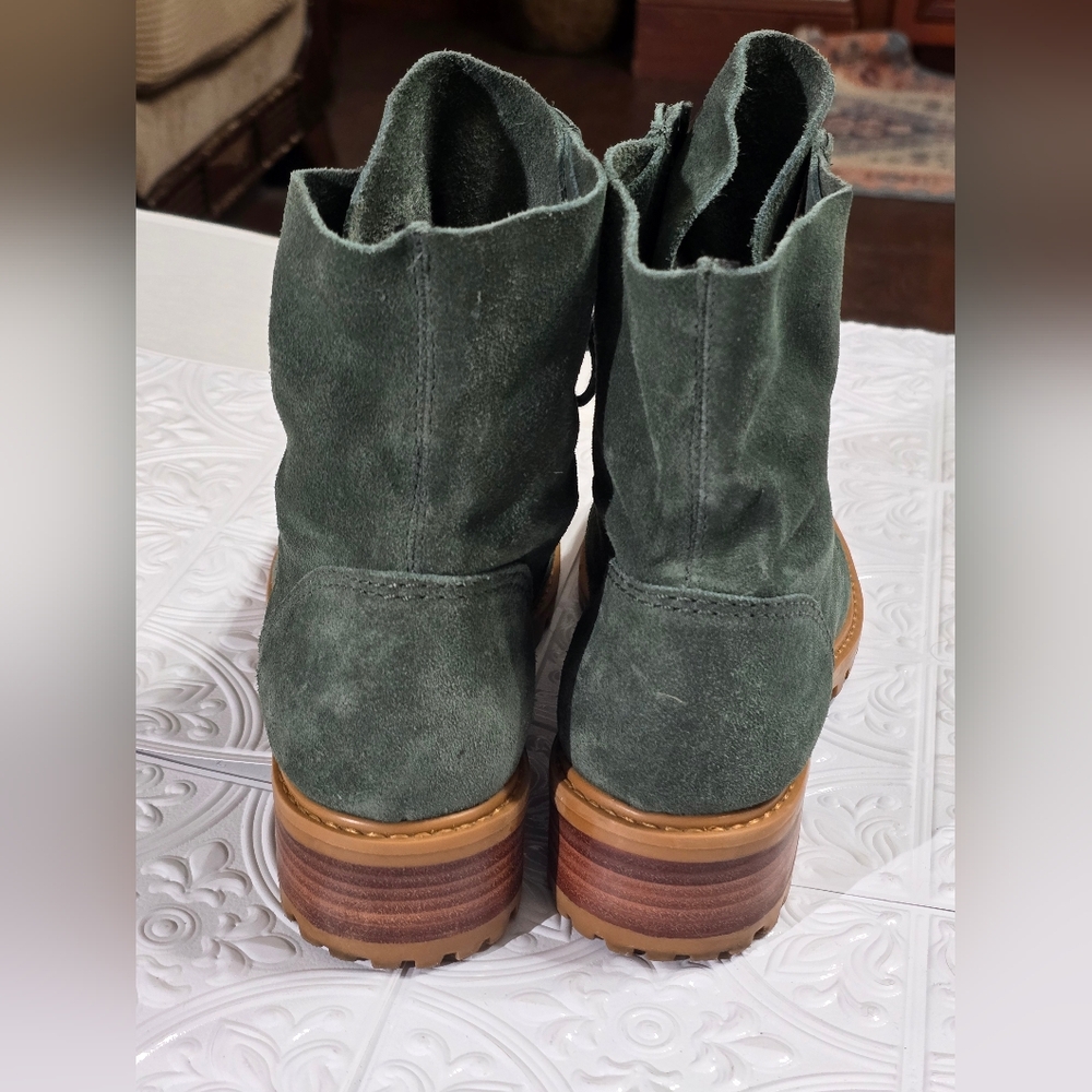 Schutz Green Suede Women's Combat Moto Boots - Picture 4 of 13
